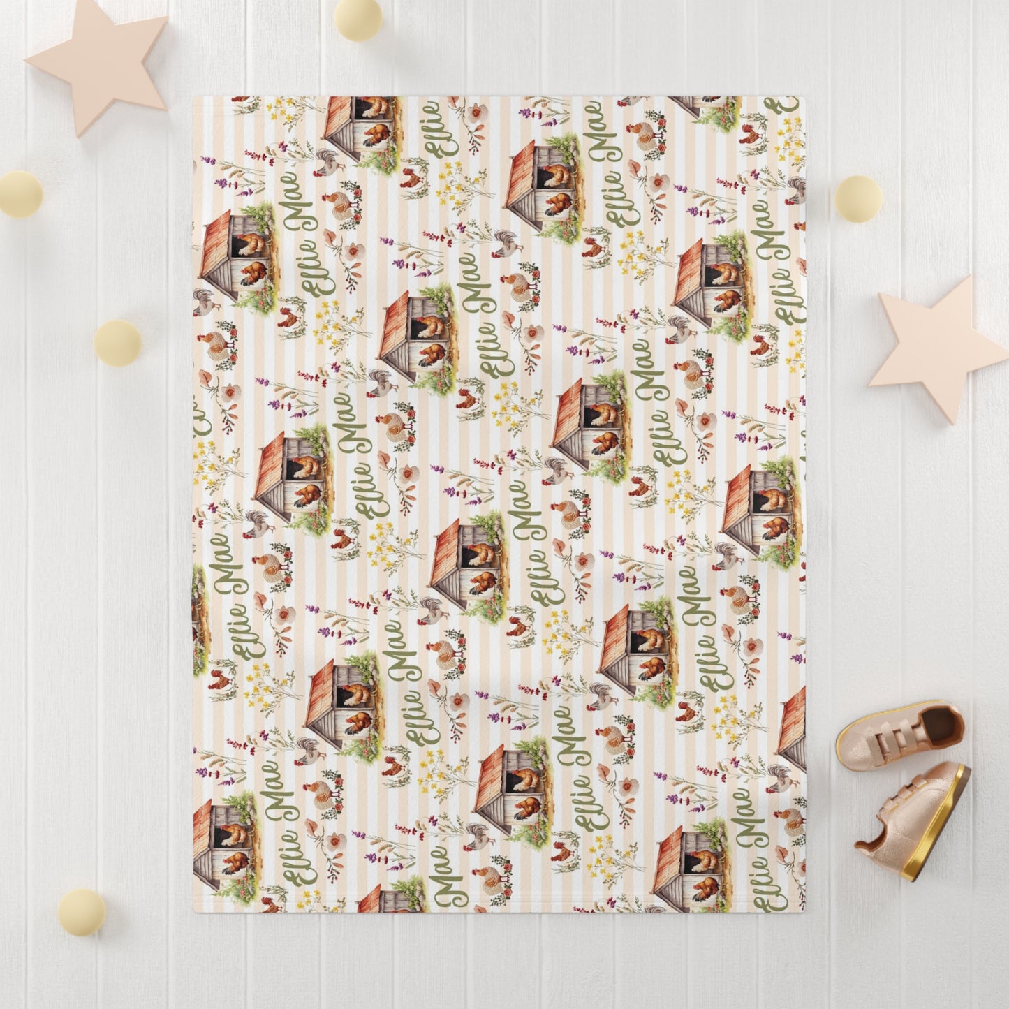 Chicken Coop Charm; Custom Pattern - Soft Fleece Baby Blanket