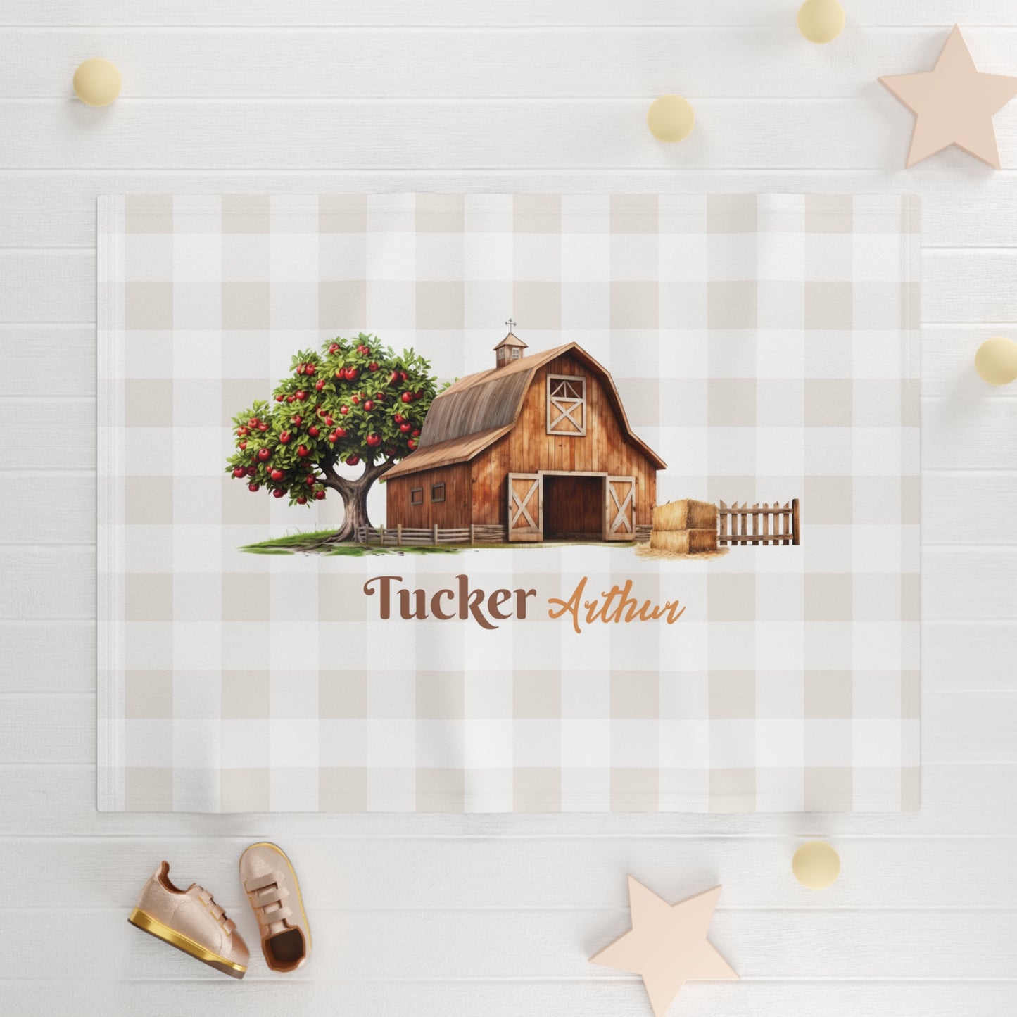 Barnyard Bliss; Custom Name - Soft Fleece Baby Blanket