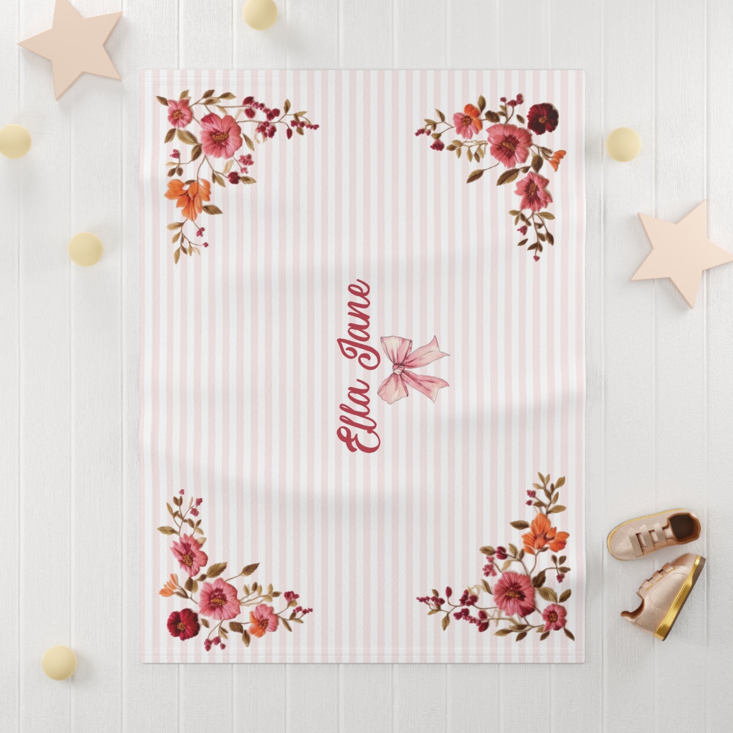 Bountiful Berries and Bows; Custom - Soft Fleece Baby Blanket