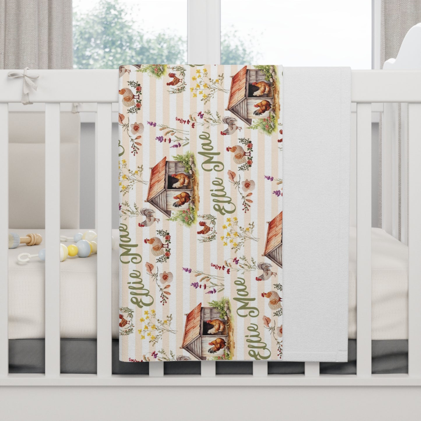 Chicken Coop Charm; Custom Pattern - Soft Fleece Baby Blanket