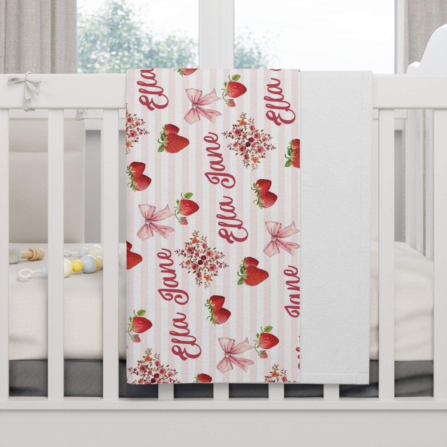 Bountiful Berries and Bows; Custom Pattern - Soft Fleece Baby Blanket