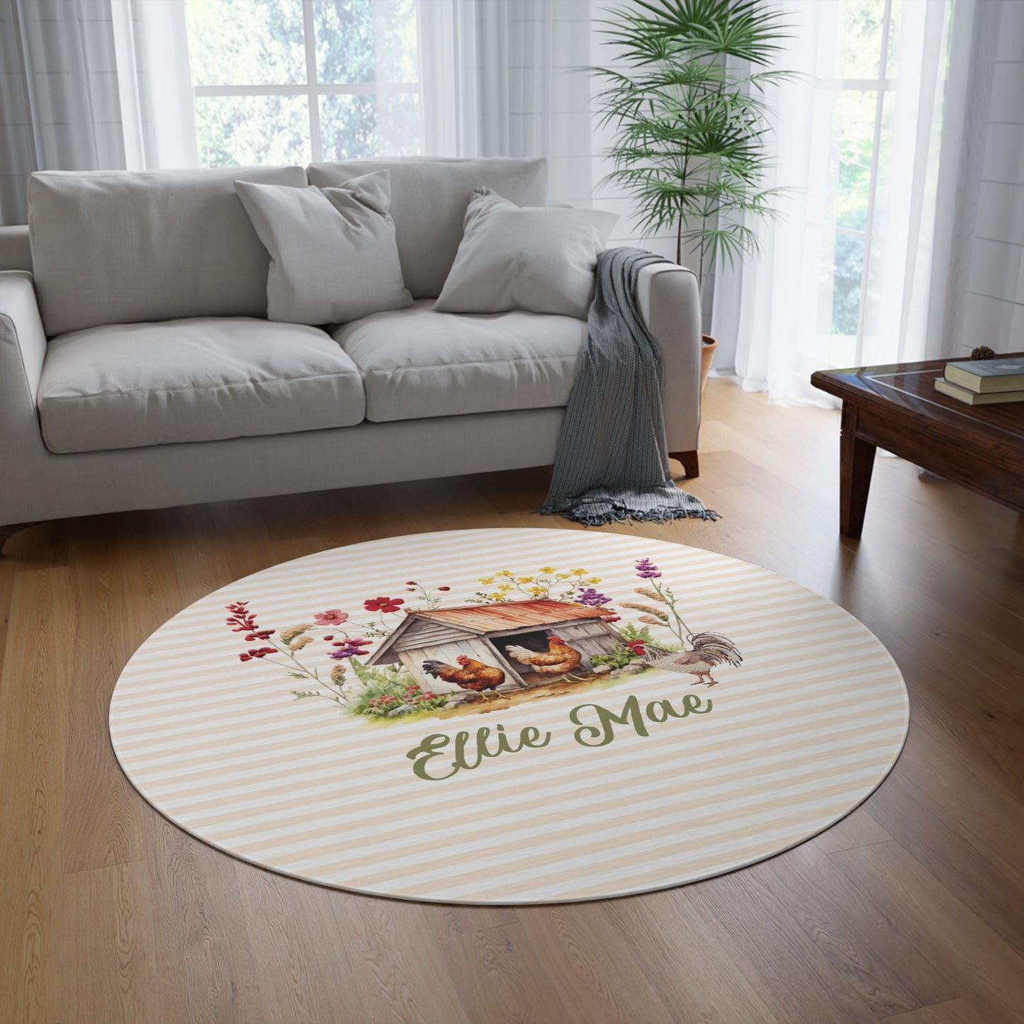 Chicken Coop Charm; Custom - Round Rug